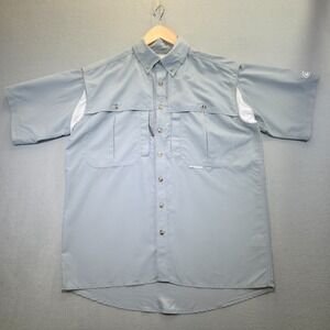 Drake Waterfowl Men's Gray Short Sleeve Button Up Vented Fishing Shirt Sz Small